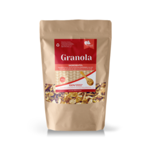 Paquete de granola con frutos secos, ajonjolÃ­ y avena, ideal para complementar el desayuno y tener mÃ¡s energÃ­a