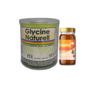 Caja de Glycine Naturell Pharma y frasco de Estudial Jalea, alimentos funcionales multivitamÃ­nicos